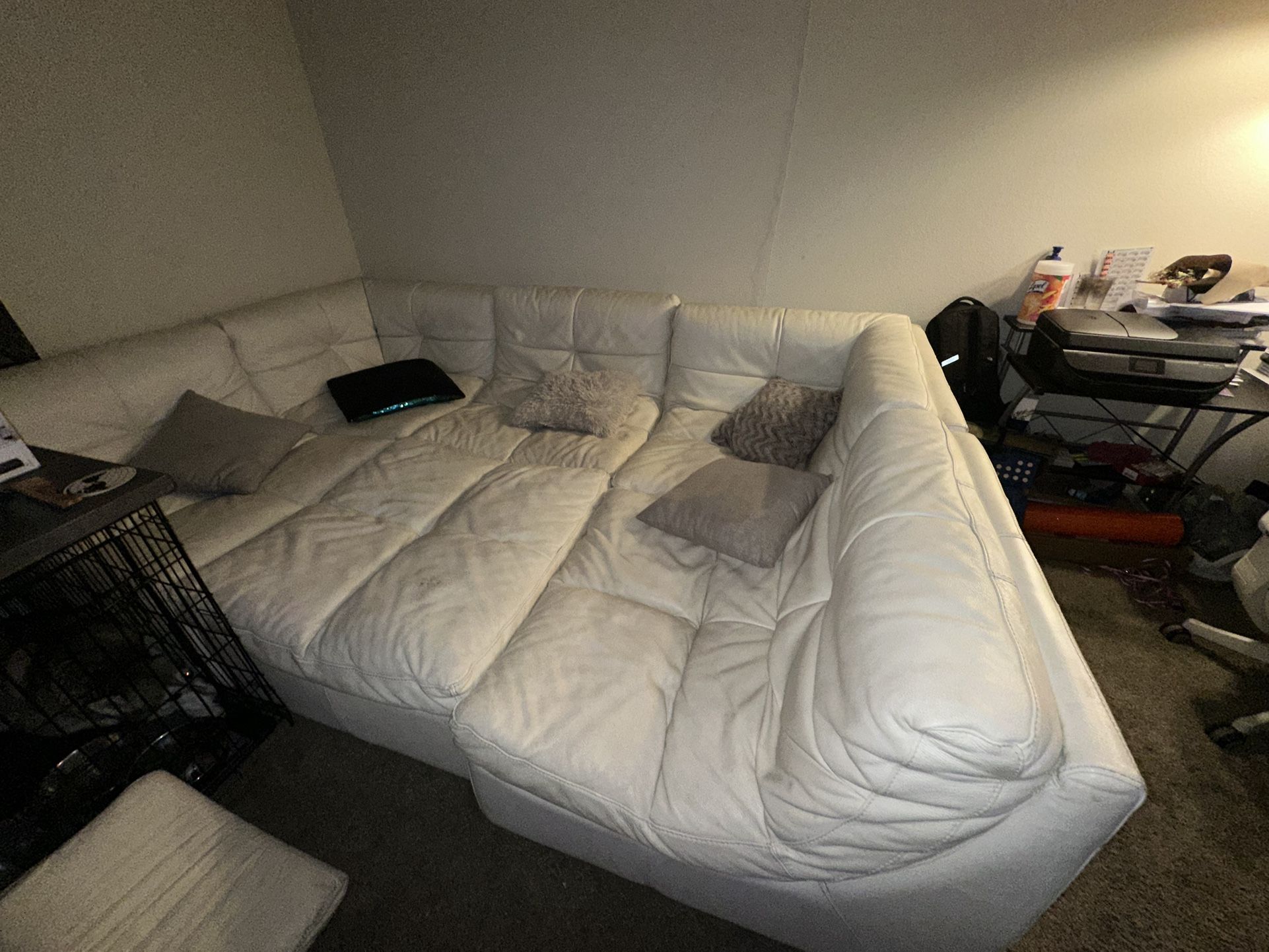 6 Piece Real White Modular Leather Sectional Sofa