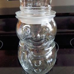VINTAGE 1950's ANCHOR HOCKING GLASS SNOWMAN CHRISTMAS HOLIDAY CANDY OR NUT JAR APOTHECARY.
