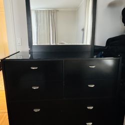 Large Black Wood And Glass Dresser