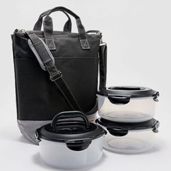 LocknLock Insulated Tote w/ 3-pc Storage Set w/Handles & (1) Divider Black NEW