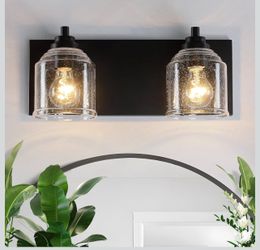 2-Light Vanity Lights for Bathroom 15.8in, Farmhouse Rustic, Matte Black