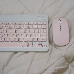 Baby Pink Bluetooth Keyboard And Mouse Set