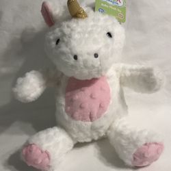 Baby Rattle Stuffed plush white Unicorn blue. 8 width