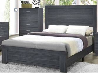 Brand New Dark Grey Oak Wooden Bed