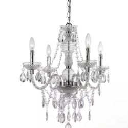 New 21” W 4-Light Clear Chandelier Teardrop Crystals Adjustable Height Hand Crafted 