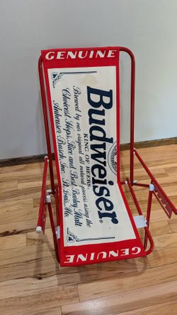 Vintage Budweiser Beer Canvas Folding Lawn Beach Chair Metal Frame Label Logo