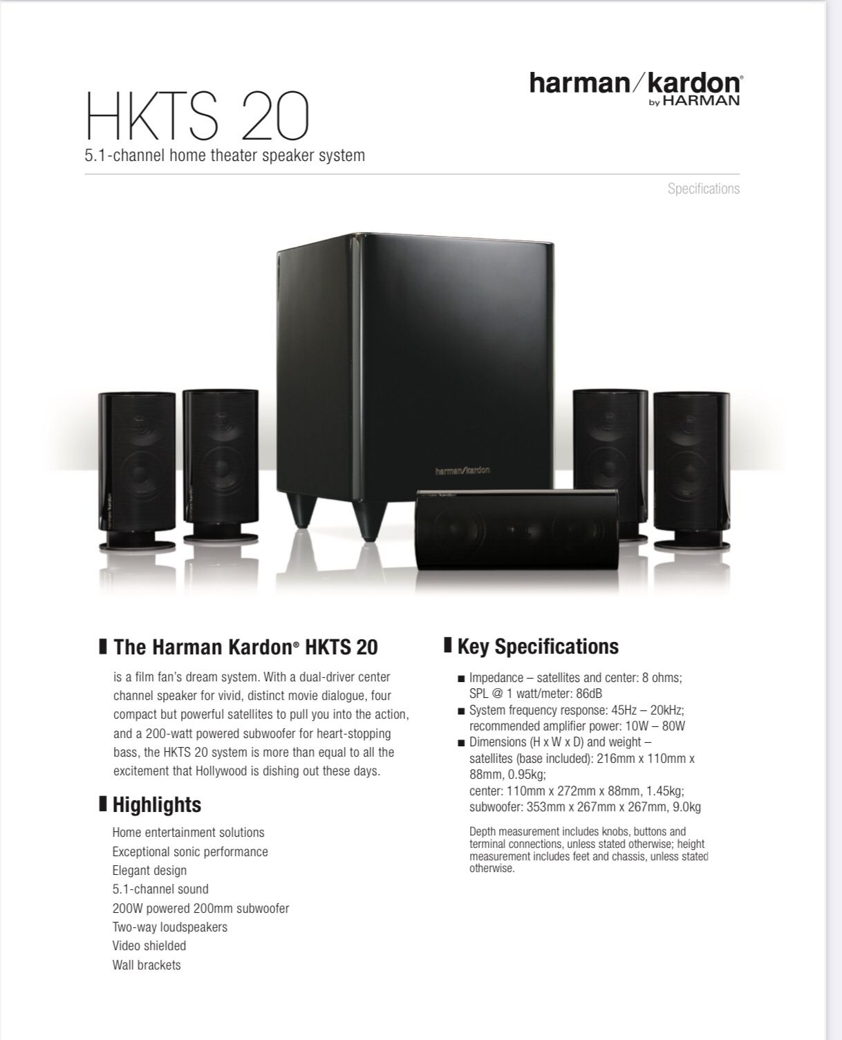 HARMON KARDON HKTS 20BQ SURROUND NEW IN BOX