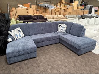 Navy blue double chaise sectional