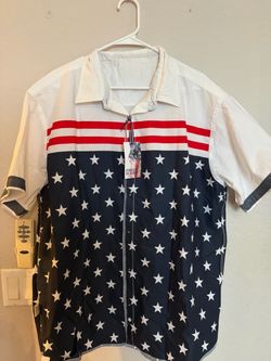 New Free Planet Patriotic Button-Up Short Sleeve Shirt