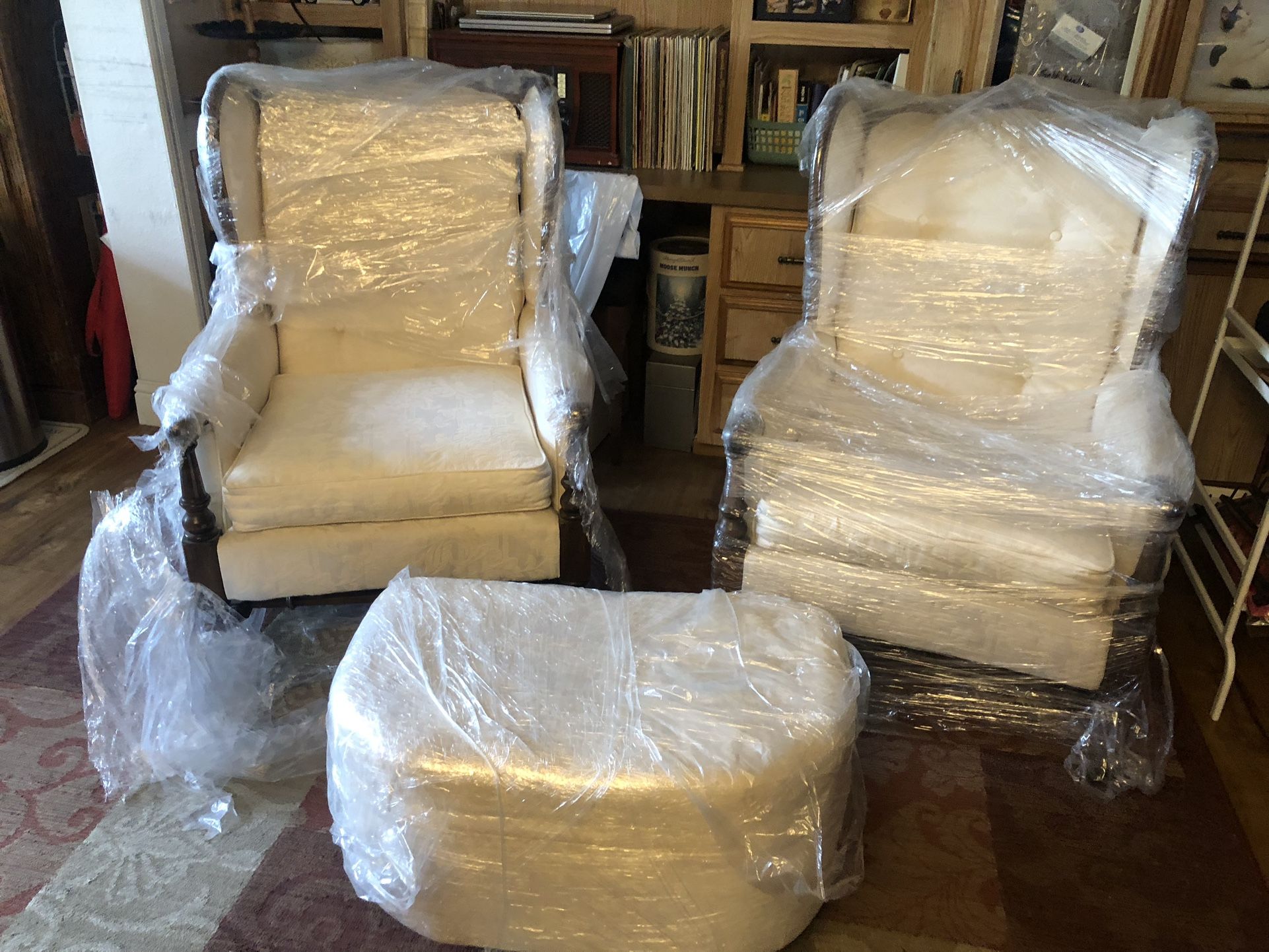 2 Wing Back Chairs/1 Ottoman