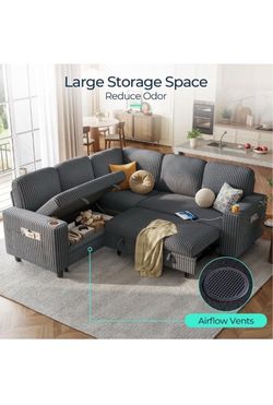 Gray couch with storage