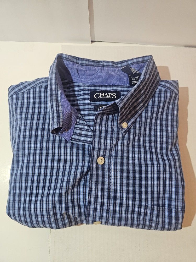 Chaps Men’s Blue Plaid Long Sleeve Button-Down Shirt – Size XL