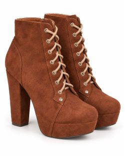 Brown Suede Platform Lace-Up Ankle Boots 9