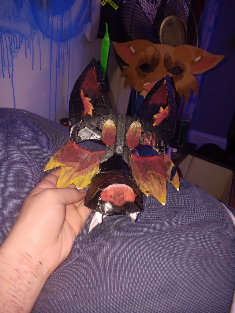Theirian Mask,wolf,home Made, Red,Orang,Yellow,Black,11 Wide 9 Long
