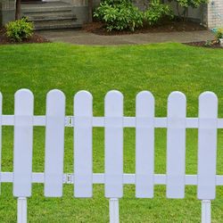 24 Panel (59 cm x 29 cm) White Plastic Picket Fence, White Picket Fence Garden Border Edging