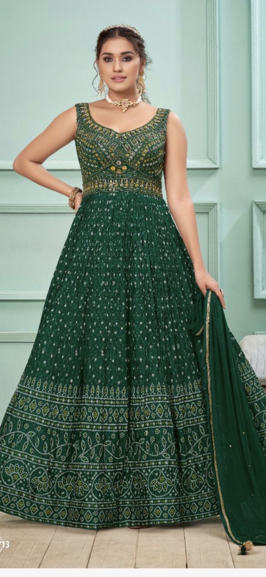 Long Bandhani Indian Dress With Dupatta