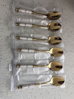6 PCS Luxurious Gold and White Spoons