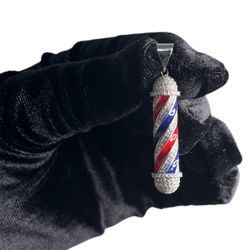 SS925 Iced Out Barber 💈 Pole Pendant (Pendant Only)