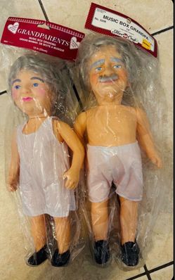 Music Box Grandpa #3208 14” Doll & Grandma #3207 13” Doll $15 for Both Together - NEW
