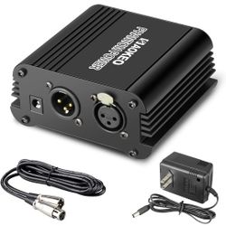 1Channel 48V Phantom Power Supply with Adapter Bonus+Xlr 3 Pin Microphone Cable