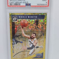 2018-19 Panini Optic Fastbreak NIKOLA MIROTIC #27 GOLD DISCO PRIZM #8/10 PSA 9