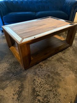 Modern Rustic Pine Coffee Table W/ Antiqued Mirror On Castors