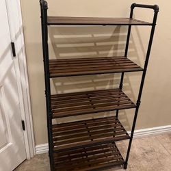 Bathroom Shelves, 5-Tier Storage Rack, Plant Flower Stand, 25.5 x 12.2 x 51 Inches, for Living Room, Balcony, Kitchen, Rustic Brown and Black UBSC26BX
