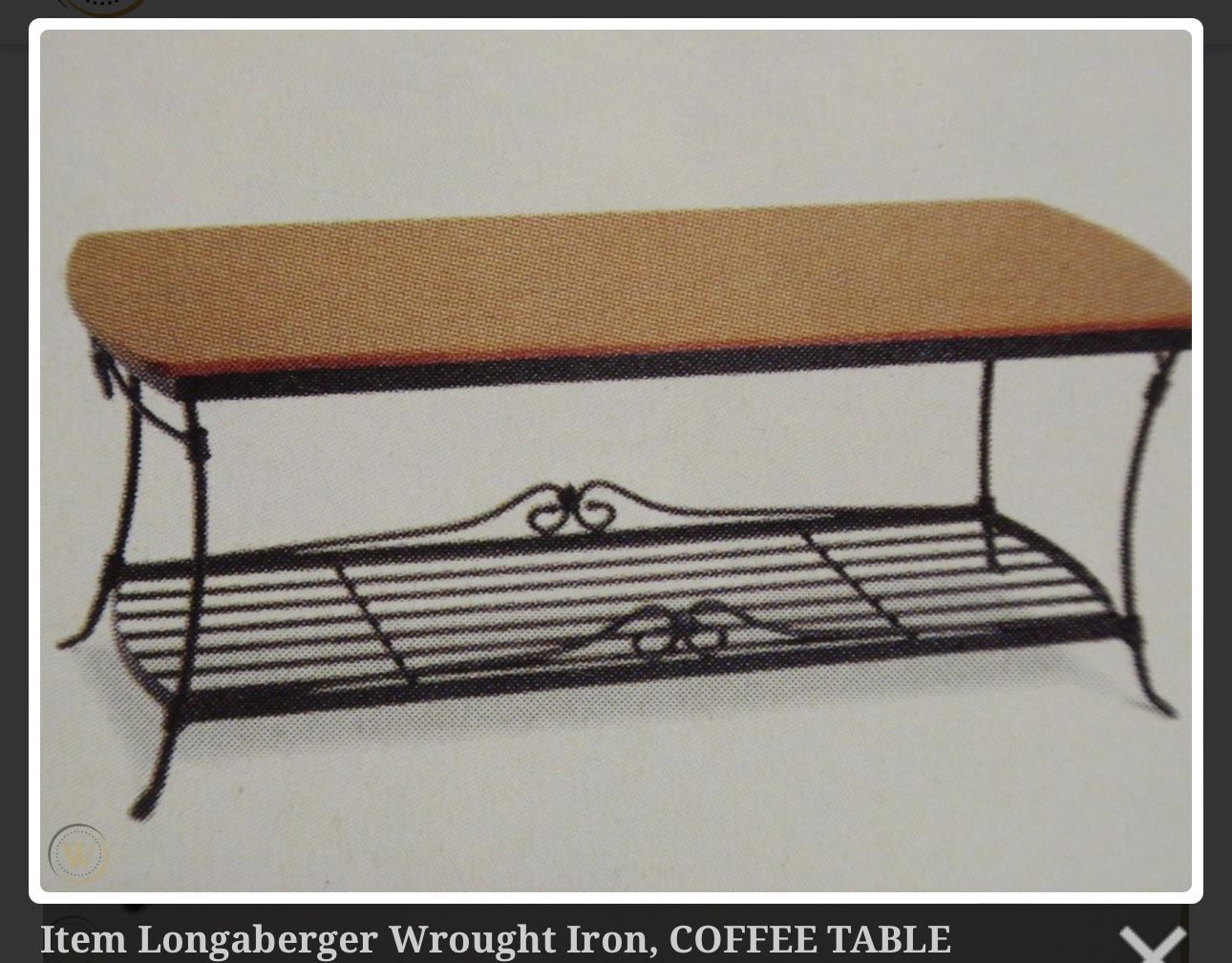 Longaberger Coffee table With Wrought Iron Storage base