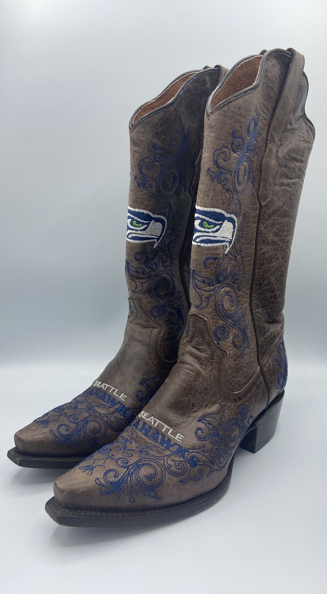 Seattle Boot Seattle Seahawks Womens Embroidered Cowboy Boots - Brown for Sale in ...