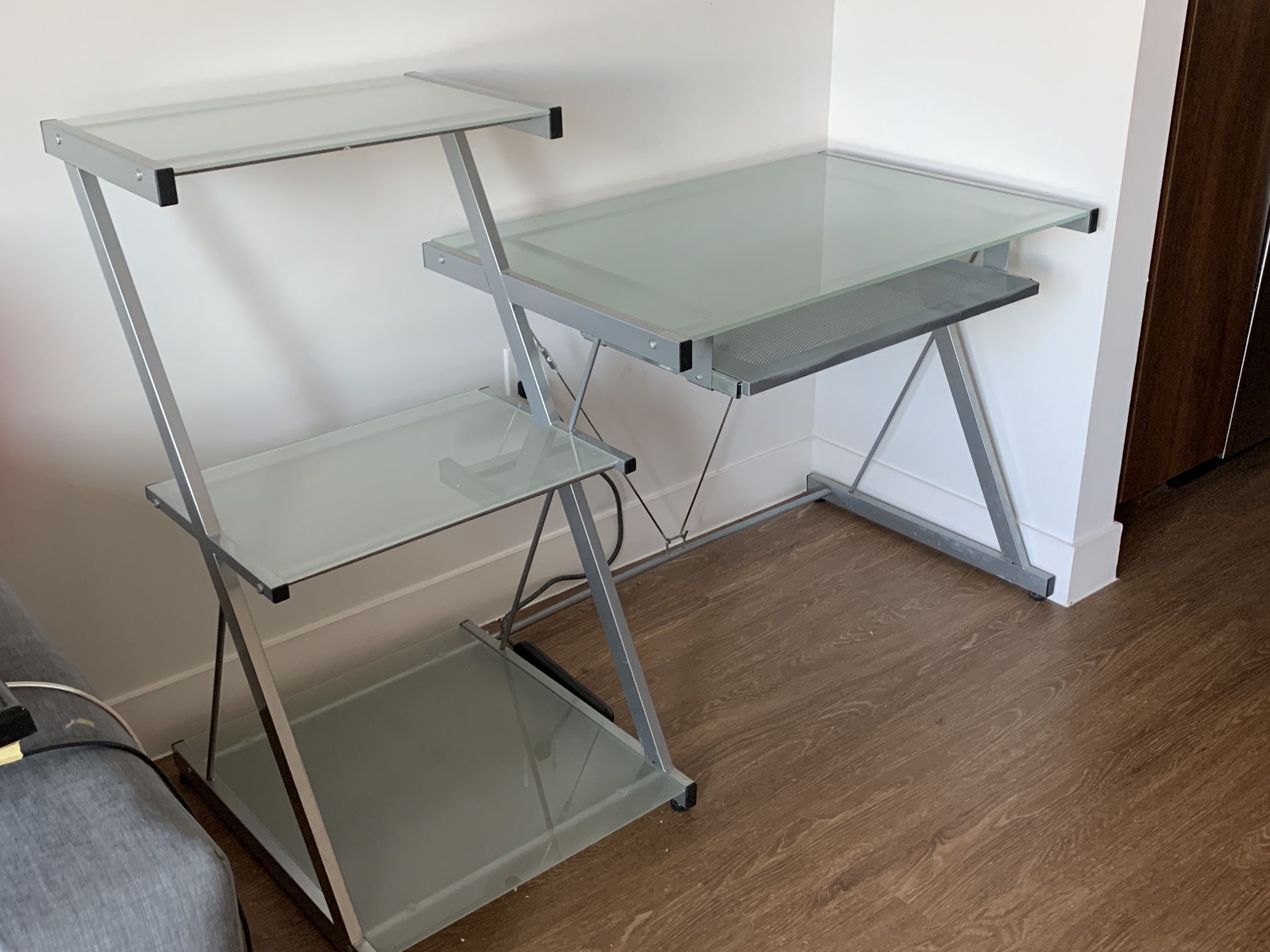 Office Set: Glass Desk and Glass Shelves -very Light Weight