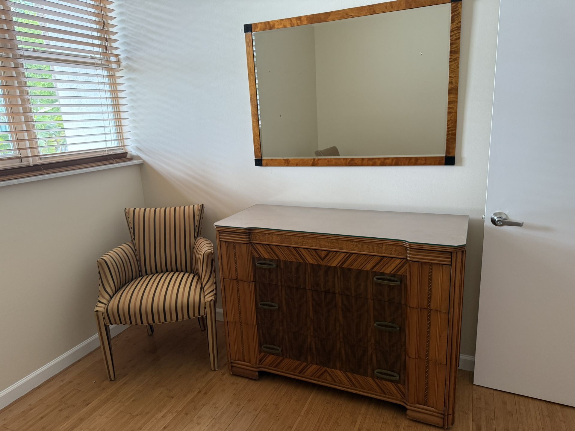 Wood Dresser, Mirror & Chair