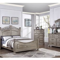 Silver Queen Bed, 1 Night Stand, Dresser, Mirror And Chest (Free Delivery)