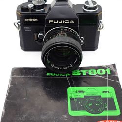 Rare Black Fujica ST801 35mm SLR Camera with EBC Fujinon 55mm f1.8 Lens Tested Working