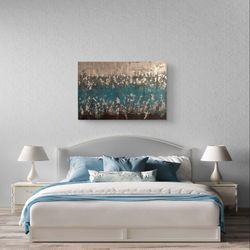 24x36 Inch Canvas Acrylic Paint , Blues, Black Silver, Gray, Metal Foil, Polyurethane  Finish, Approximate Size In Picturesal Foils