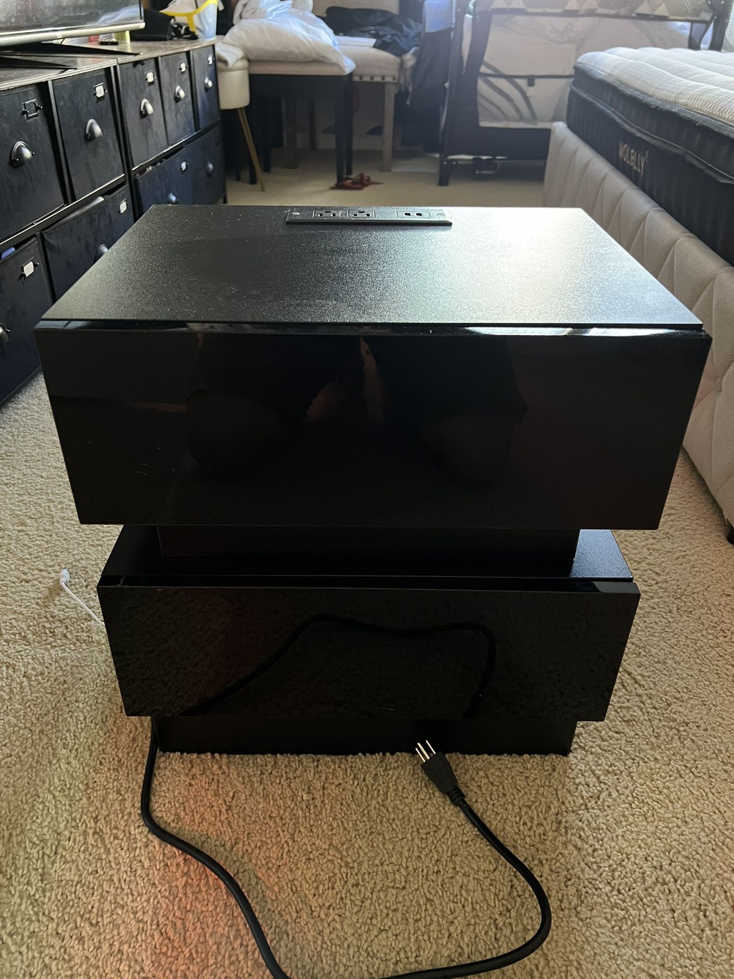 2 drawer night stand with charging station and LED