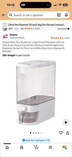 Rice Dispenser/cereal Dispenser 22 Pounds