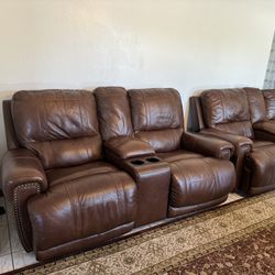 Power And manual Reclining 3 pieces Original Leather Sofa Set