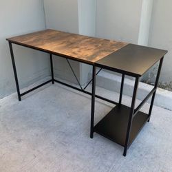 New In Box 55x24x30 Inch Tall Office Computer Desk Brown Laminate Top With Side Tower Stand Furniture 