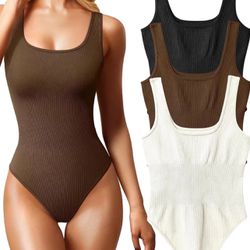 Women's Size: XXL.  3 Piece Bodysuits Sexy Ribbed Sleeveless Square Neck