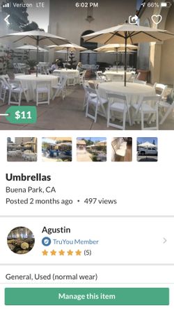 Umbrellas chairs linens tables