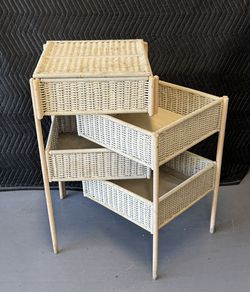 *UNIQUE VINTAGE WICKER* Swing-Out Shelf/Table w/4 Multi-Use Storage Areas- Watch Video✨
