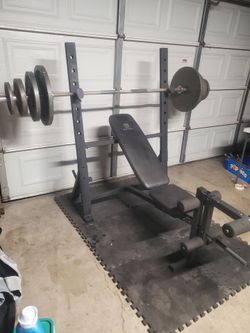 Olympic Weight Bench With Leg Developer & Weight Set 275lbs All Together Read Description Below