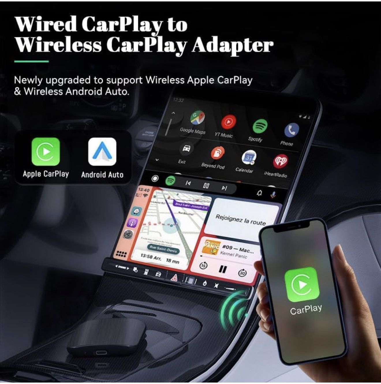 Wireless Carplay Adapter, Converts Wired to Wireless Carplay Dongle Upgrade Plug for Wireless Control Plug & Play Carplay Fit for Cars 2017+&Apple iPh