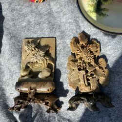 Two antique Carved Soapstones 6” x 3 1/4” in good condition