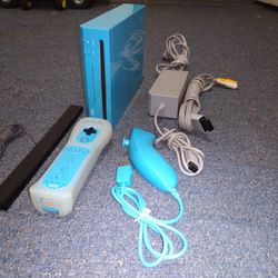 Light Blue Nintendo Wii Modded With All Cords Nice Condition