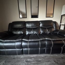 Living Room Set Black Leather Couches  