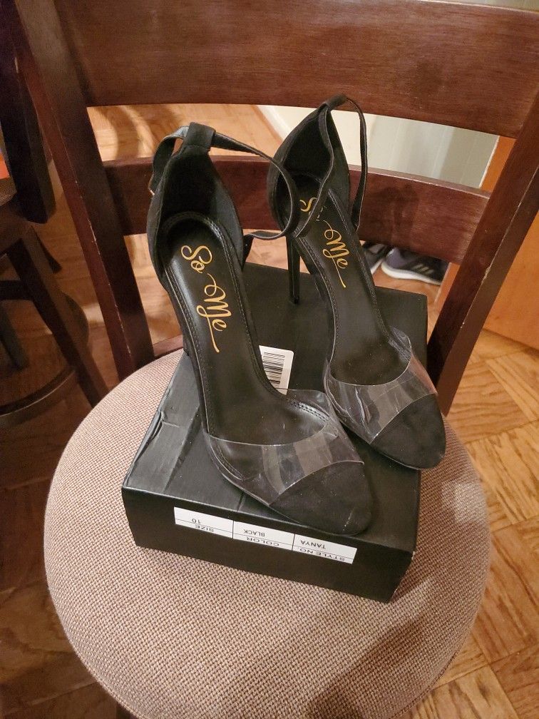 Black Strappy Clear Heels Size 10