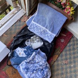 Shower Curtain And Hooks 2 Towels And Tooth Brush Holder 