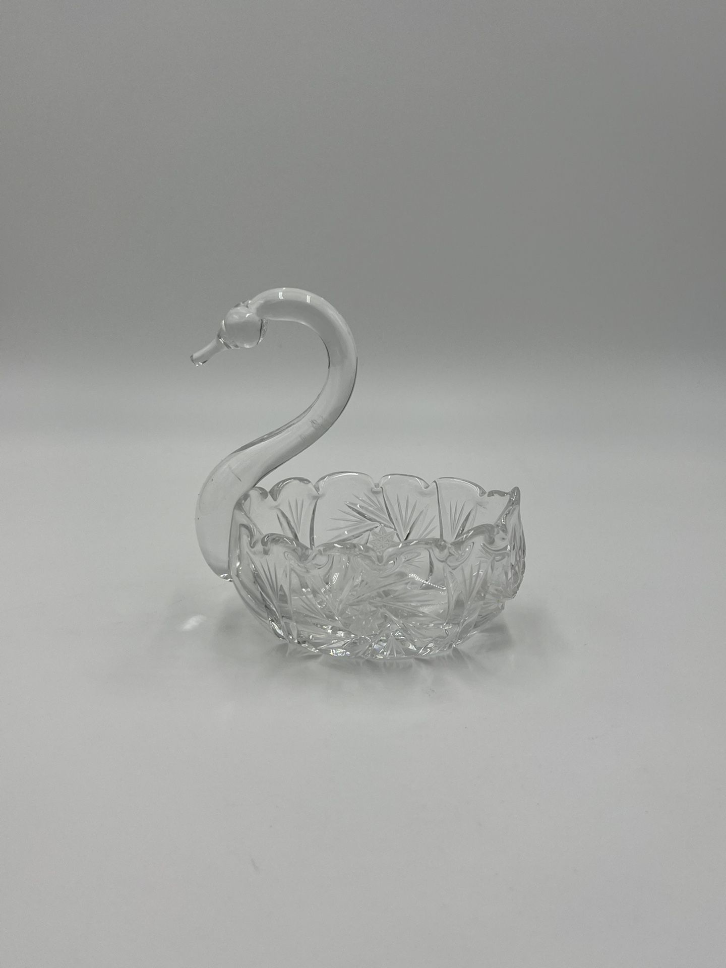 Vintage Clear Crystal Swan Duck - Nut Candy Trinket Dish Figure Centerpiece