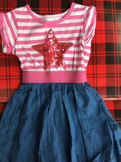 Girls pink and white star stripes dress size 4